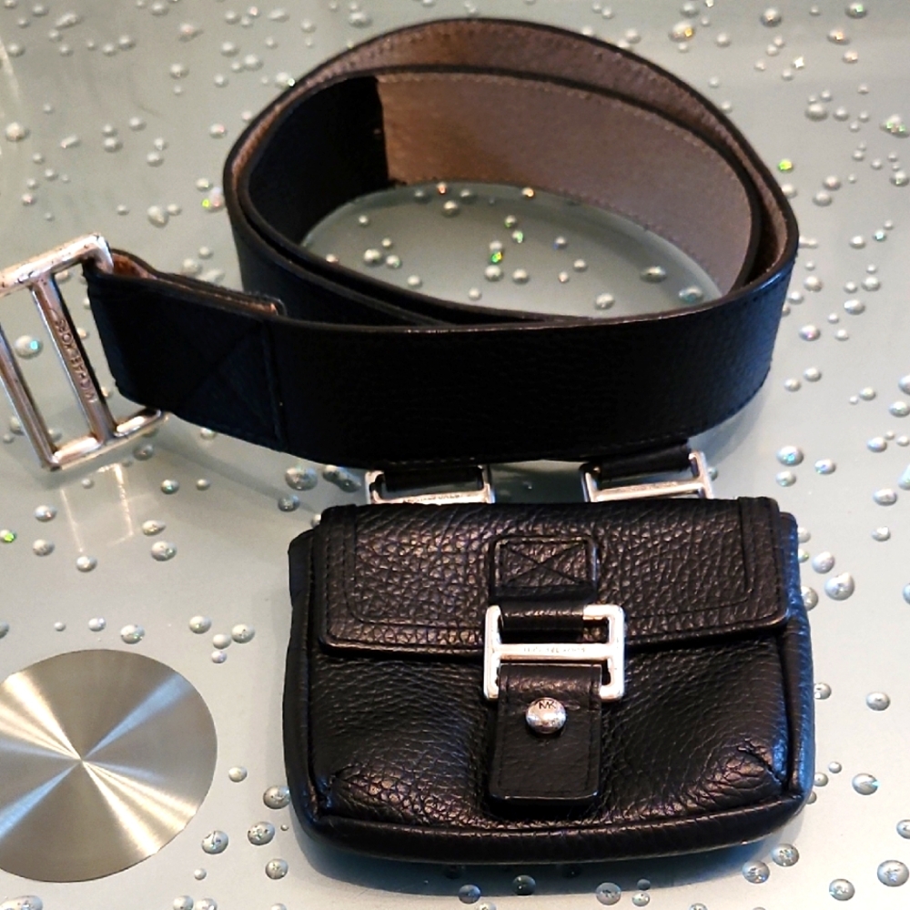 Michael Kors Black Leather Belt with Pouch